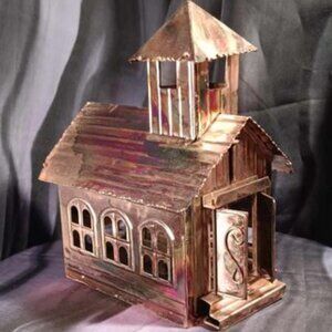 Berkeley Designs metal brass church music box vintage, plays Amazing Grace 9"